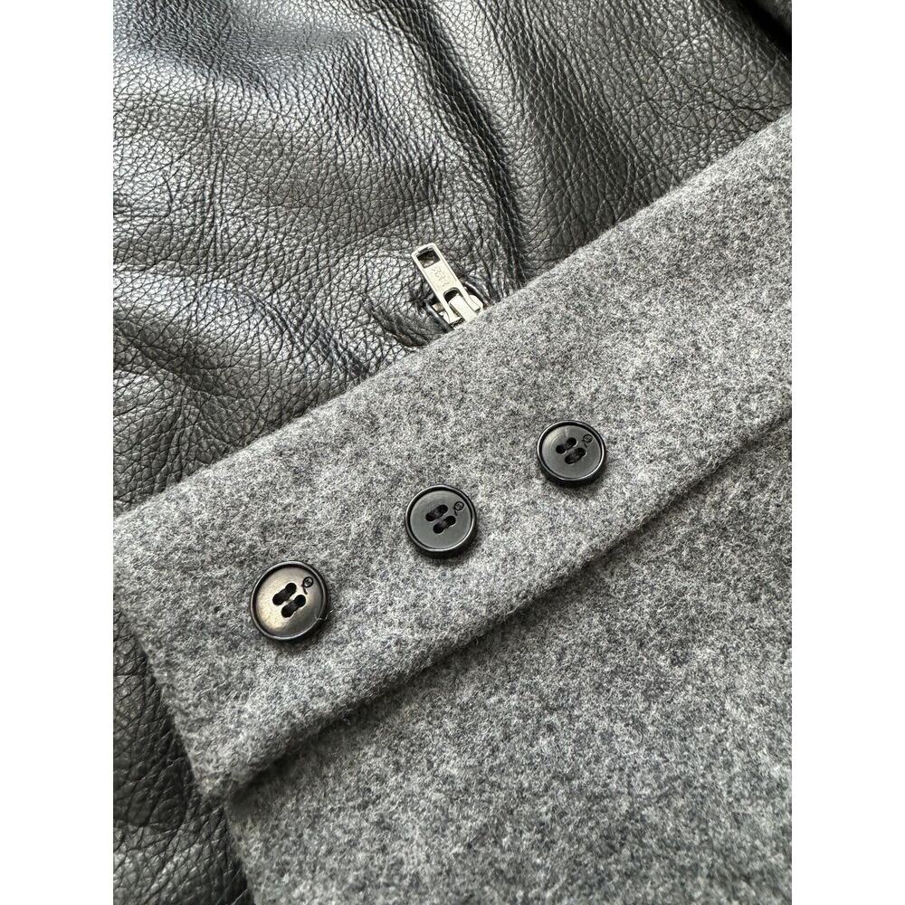 Alexander McQueen Leather Biker Jacket Men’s IT46 Asymmetrical Wool Sleeve - Picture 6 of 14